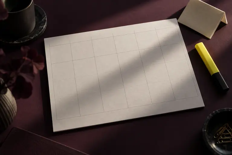 Wochenplan ohne Beschriftung mit gelbem Textmarker.